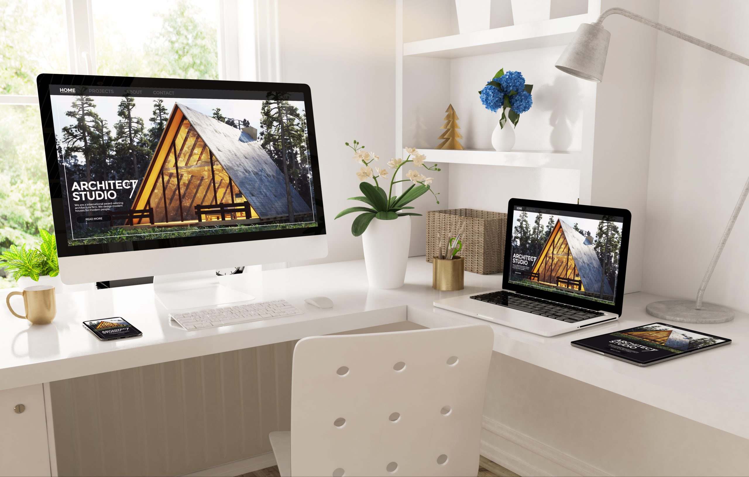 home office set up with responsive architect studio website